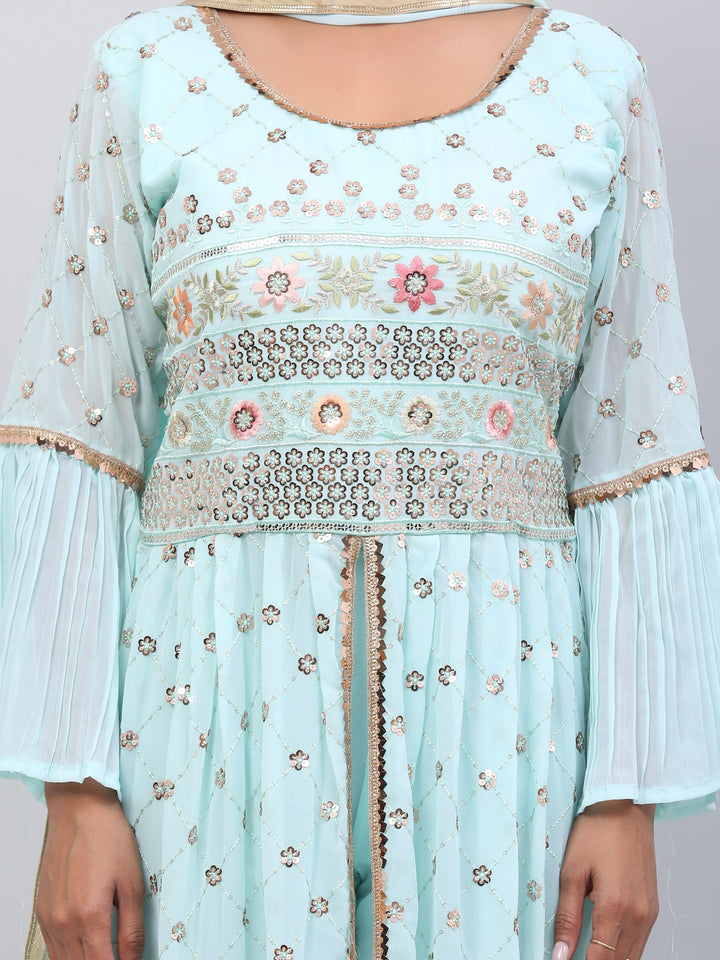Sky Blue Long Kurti Suit