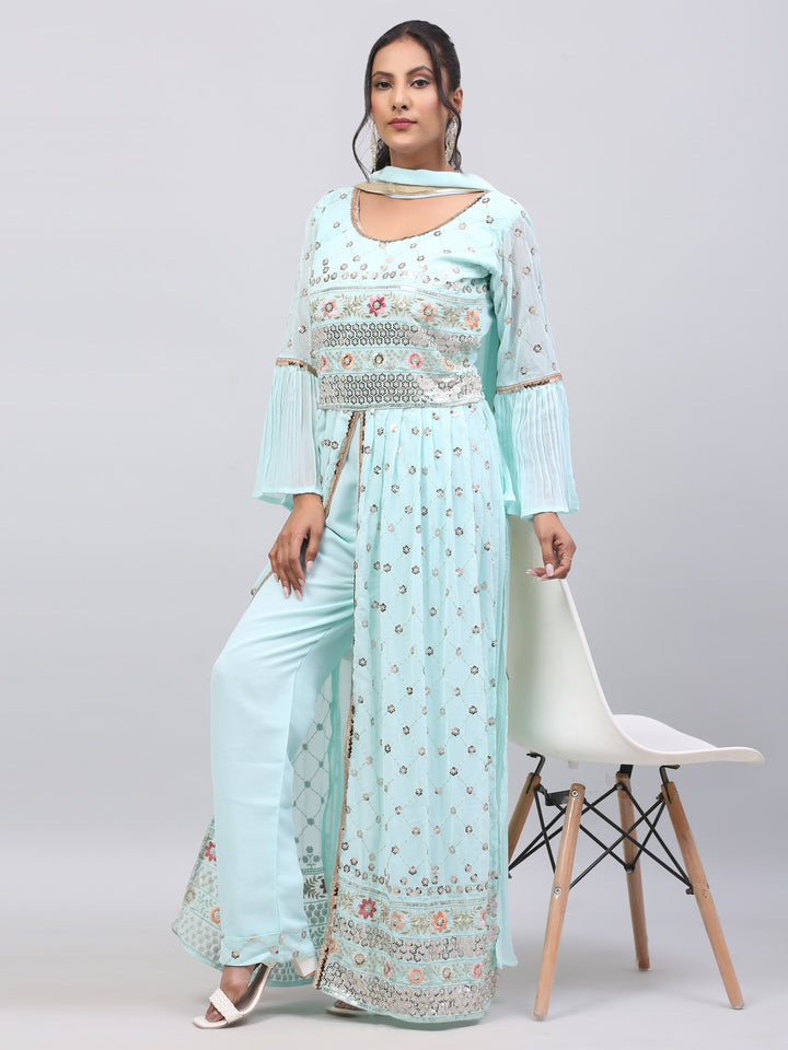 Sky Blue Long Kurti Suit