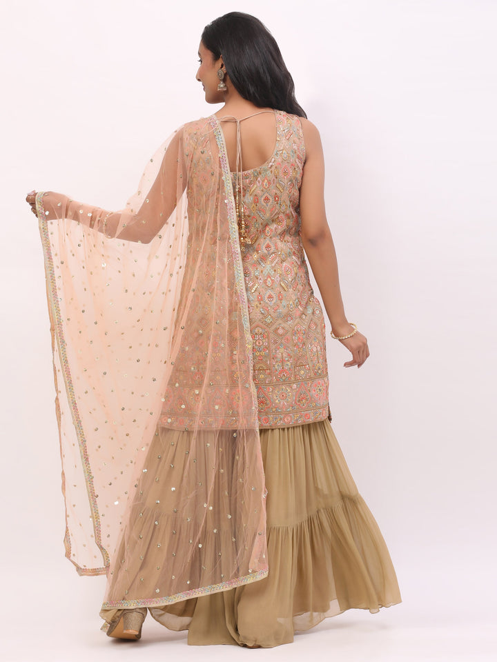 Peach Jaquard Garara suit