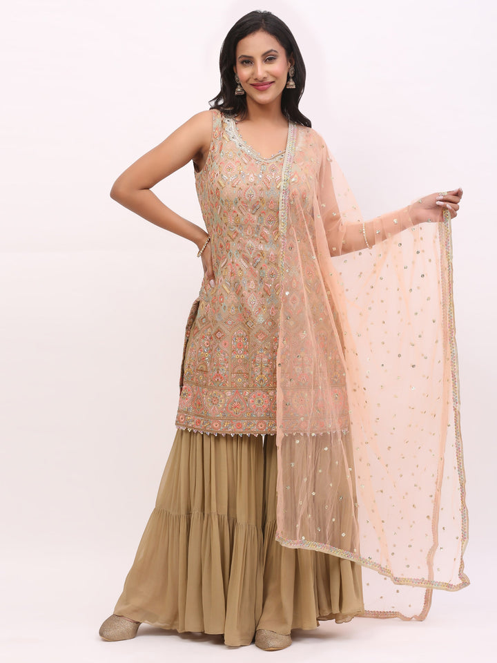 Peach Jaquard Garara suit