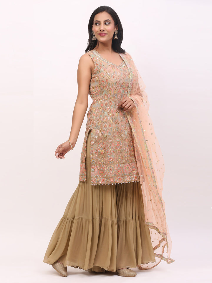Peach Jaquard Garara suit
