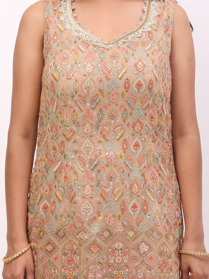 Peach Jaquard Garara suit