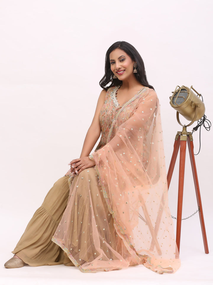 Peach Jaquard Garara suit