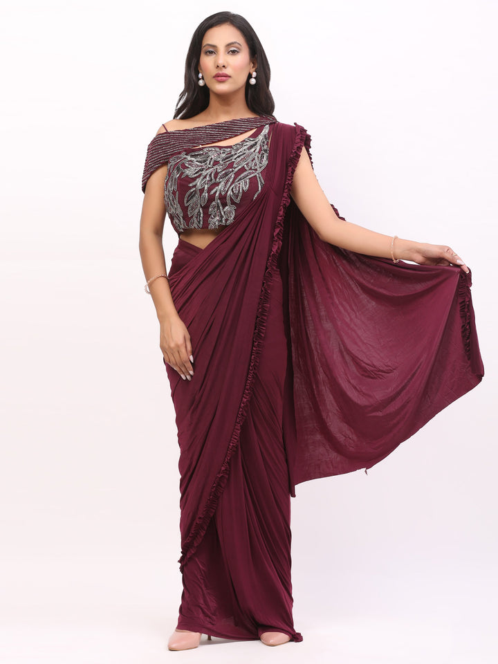 Wine Readymade Saree
