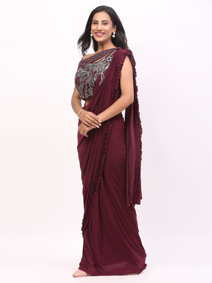 Wine Readymade Saree