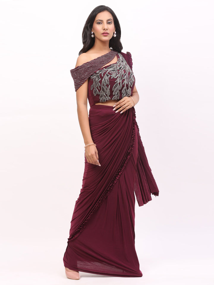 Wine Readymade Saree