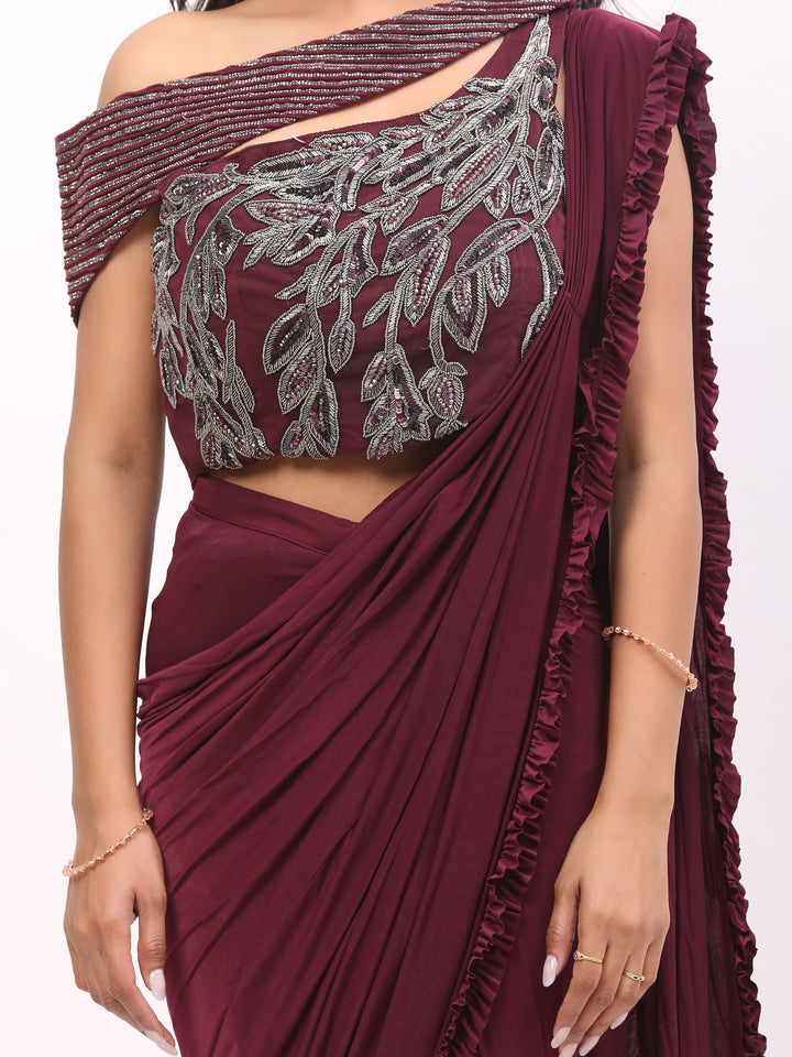 Wine Readymade Saree