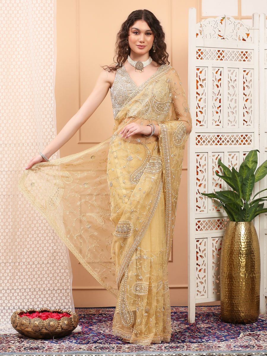 Gold Net Saree