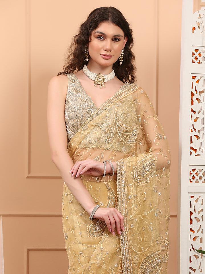 Gold Net Saree