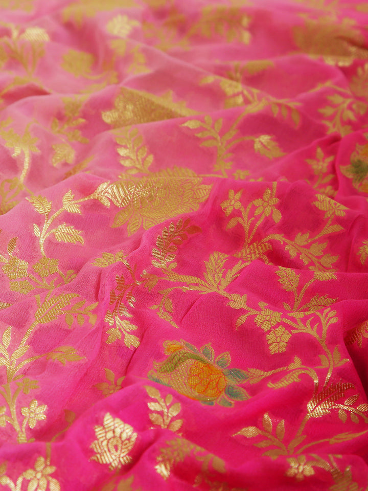 Ombre Pink Khaddi Georgette Silk Saree