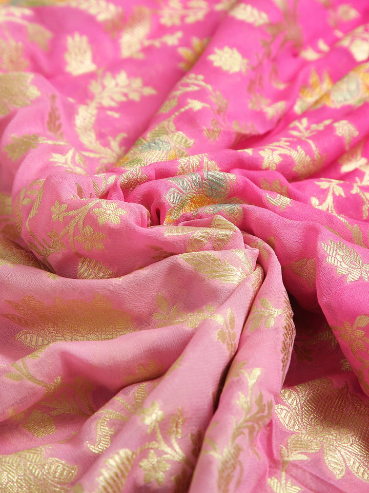 Ombre Pink Khaddi Georgette Silk Saree