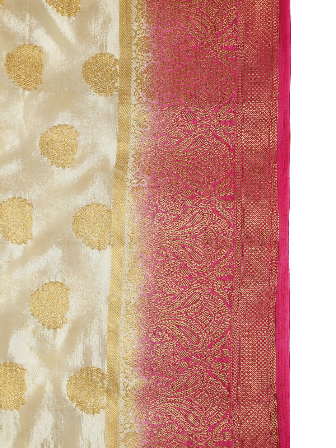 Cream and Pink Kanjivaram Silk Saree