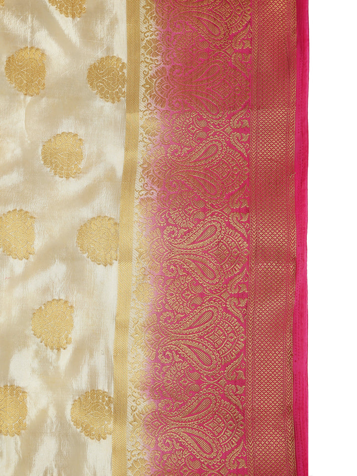 Cream and Pink Kanjivaram Silk Saree