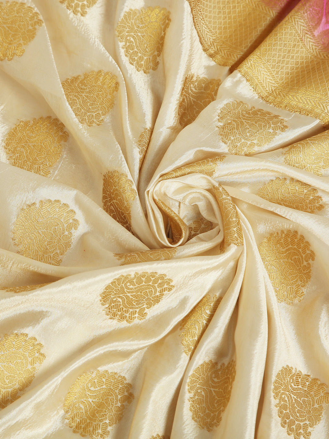 Cream and Pink Kanjivaram Silk Saree