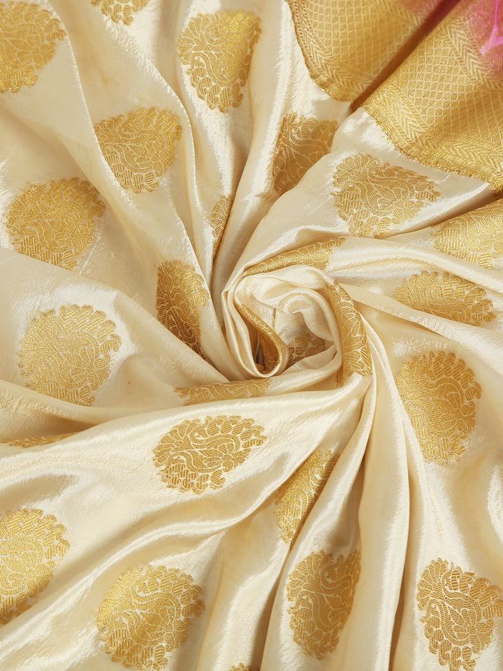 Cream and Pink Kanjivaram Silk Saree