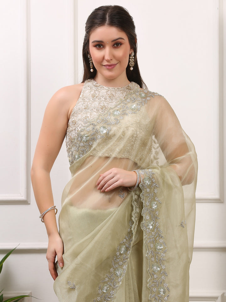 Pista Green Saree