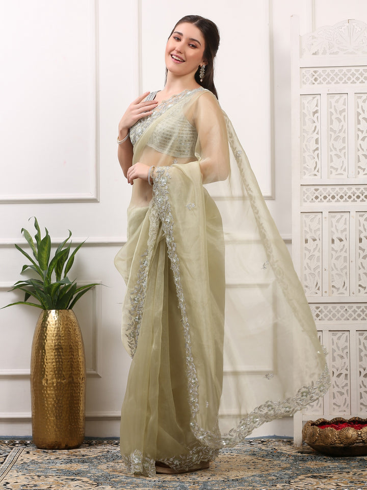 Pista Green Saree