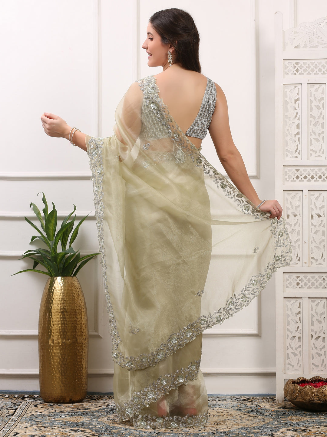 Pista Green Saree