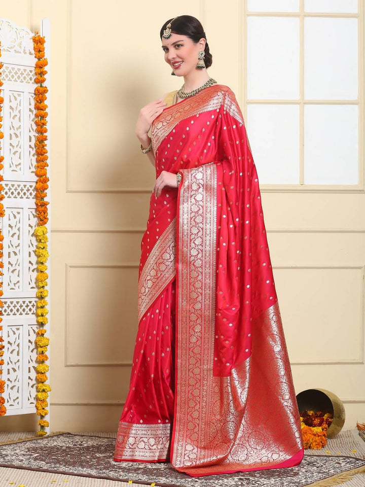 Ruby Red Banarasi Katan Silk Saree