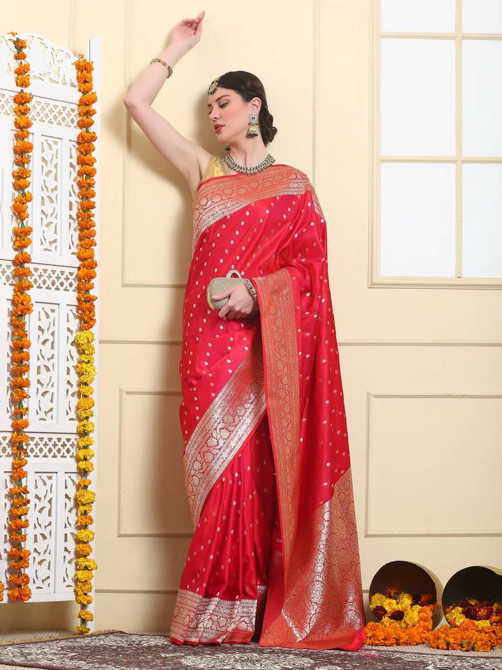 Ruby Red Banarasi Katan Silk Saree