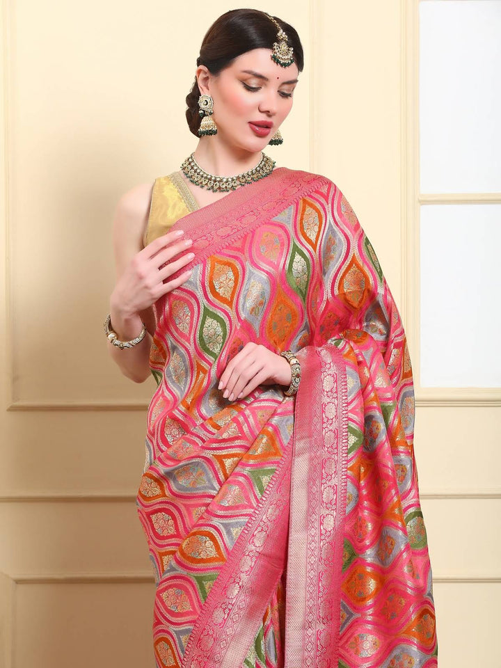 Rainbow Pink Rangkat Silk Saree