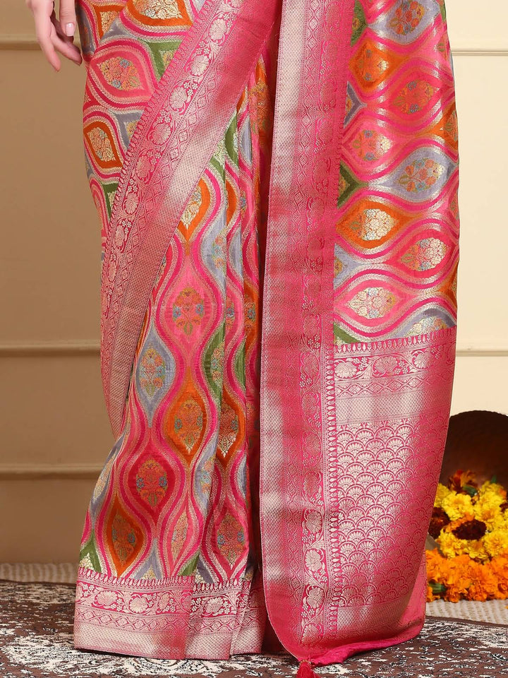 Rainbow Pink Rangkat Silk Saree