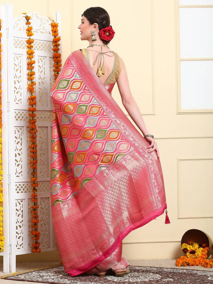 Rainbow Pink Rangkat Silk Saree