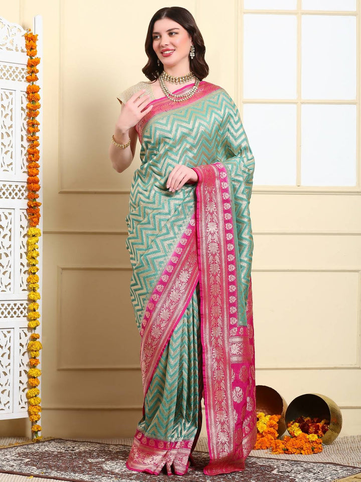 Turquoise Blue Zari Leheriya Saree