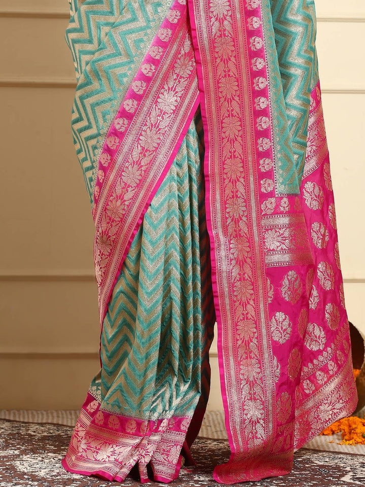 Turquoise Blue Zari Leheriya Saree