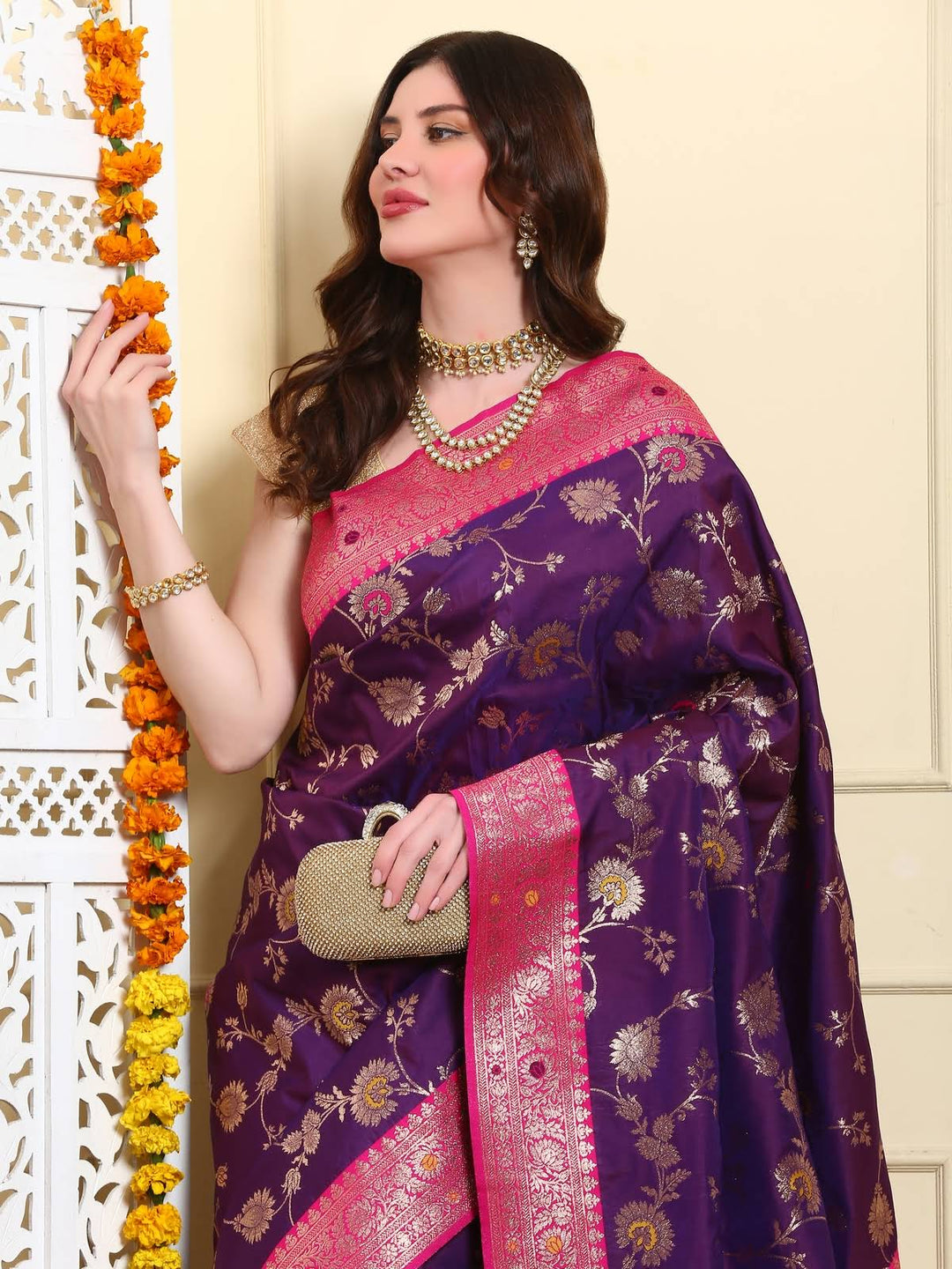 Deep Purple Banarasi Silk Saree