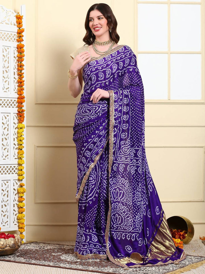 Mystic Purple Bandhini Silk Saree