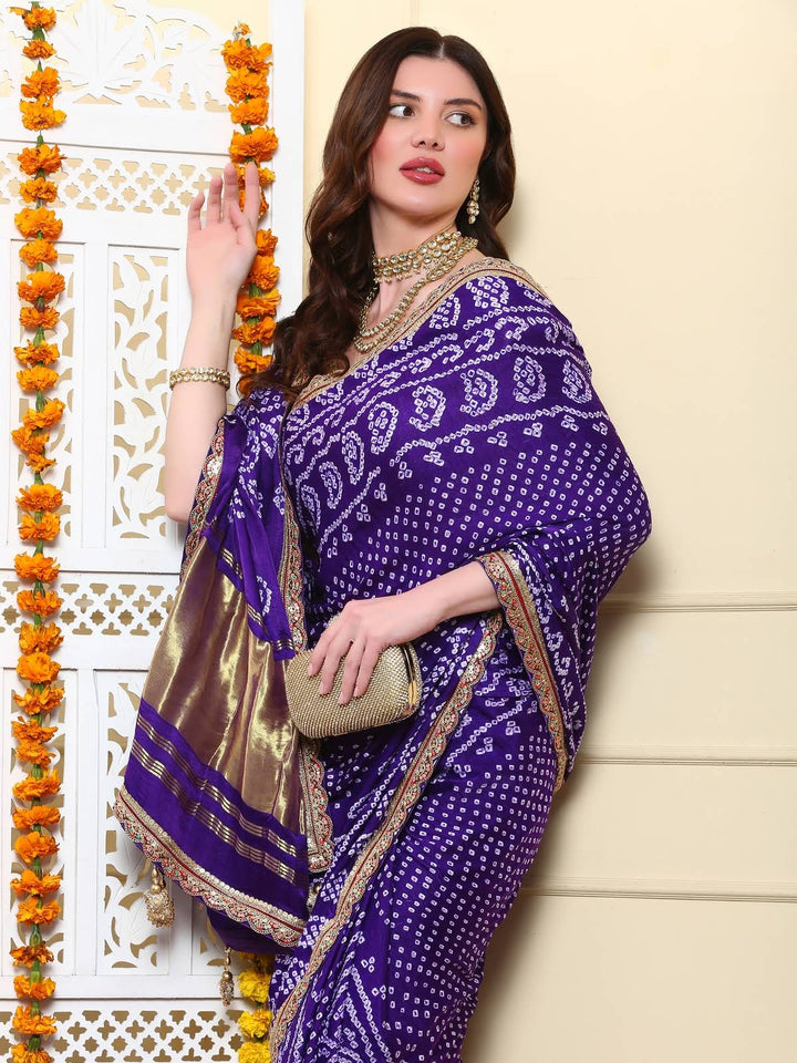 Mystic Purple Bandhini Silk Saree
