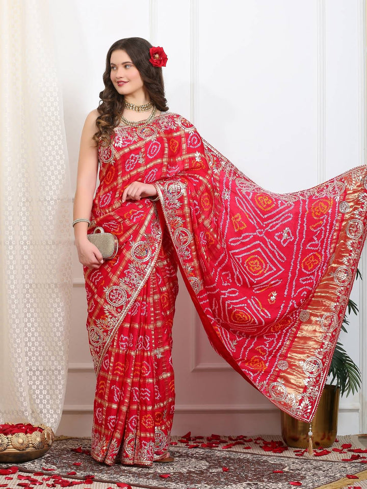 Ruby Red Gharchola Silk Saree