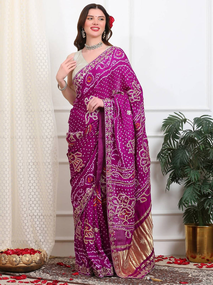Purple Bandhini Silk Saree