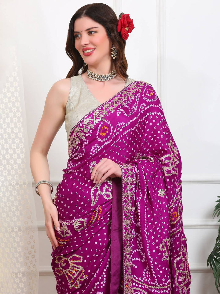 Purple Bandhini Silk Saree