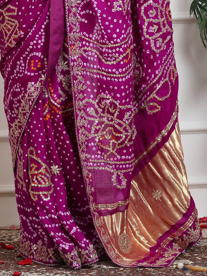 Purple Bandhini Silk Saree