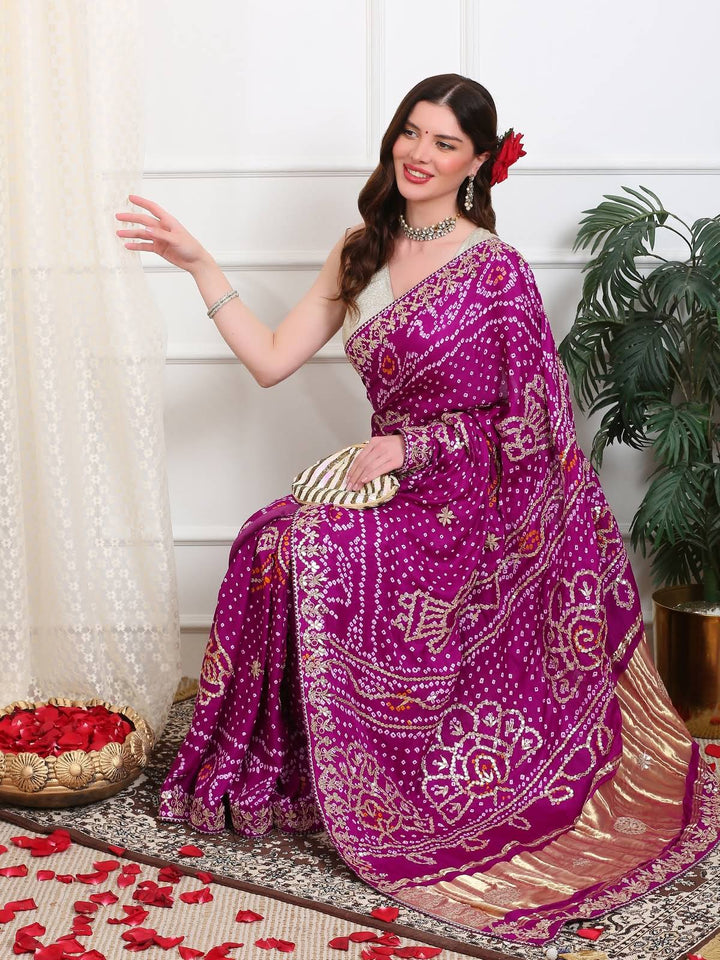 Purple Bandhini Silk Saree