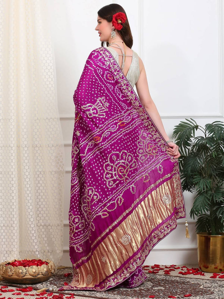Purple Bandhini Silk Saree