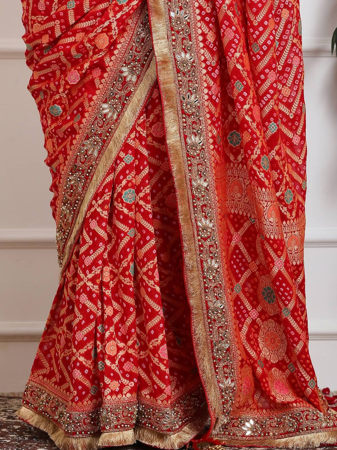 Royal Red Khaddi Georgette Bandhej Saree