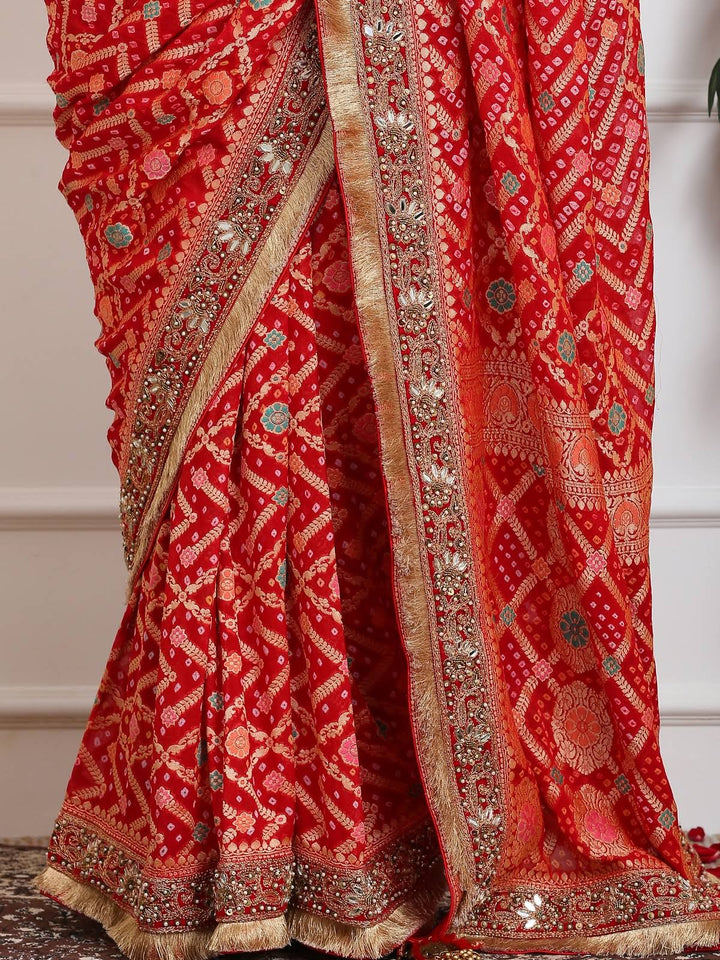 Royal Red Khaddi Georgette Bandhej Saree