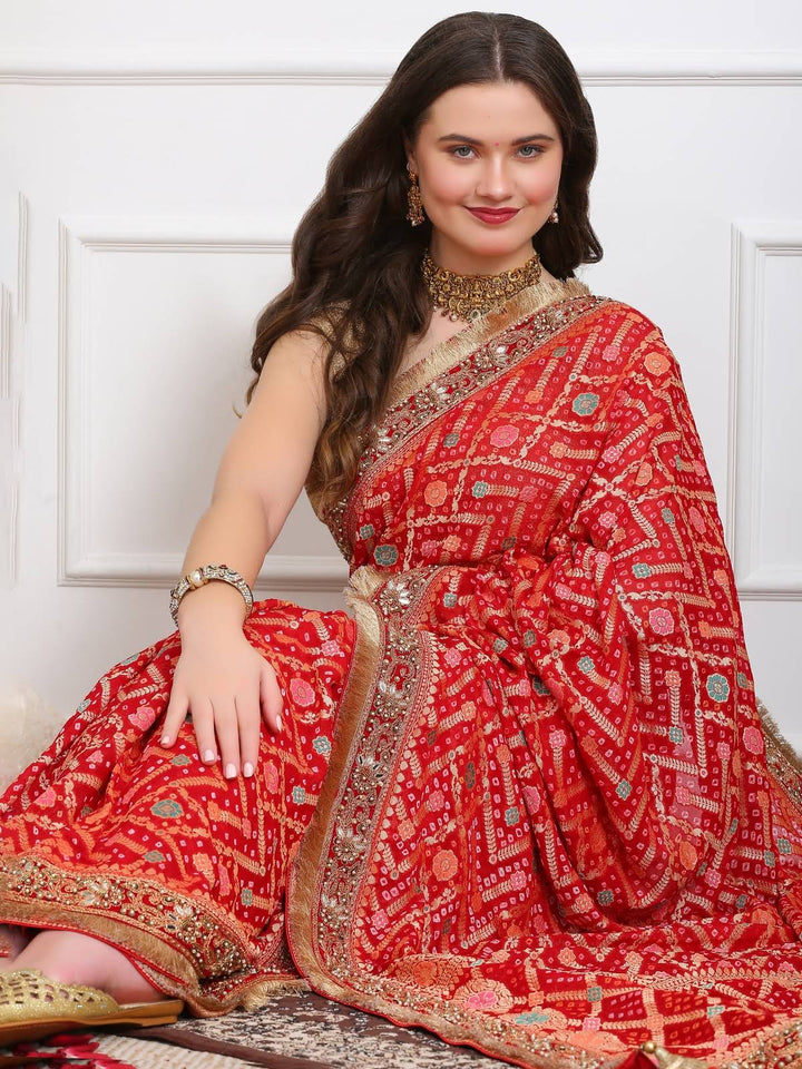 Royal Red Khaddi Georgette Bandhej Saree