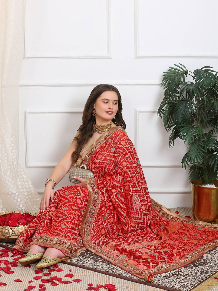 Royal Red Khaddi Georgette Bandhej Saree