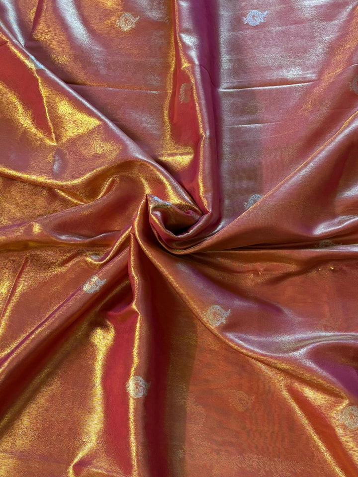 Coral Red Paithani Tissue Silk Saree.