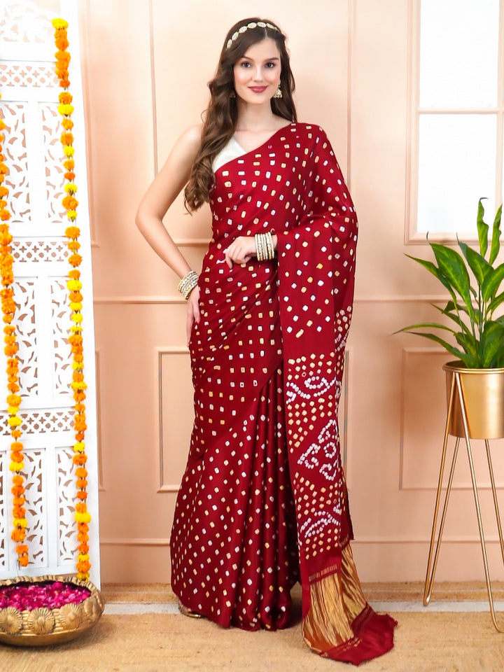Brick Maroon bandhani Saree