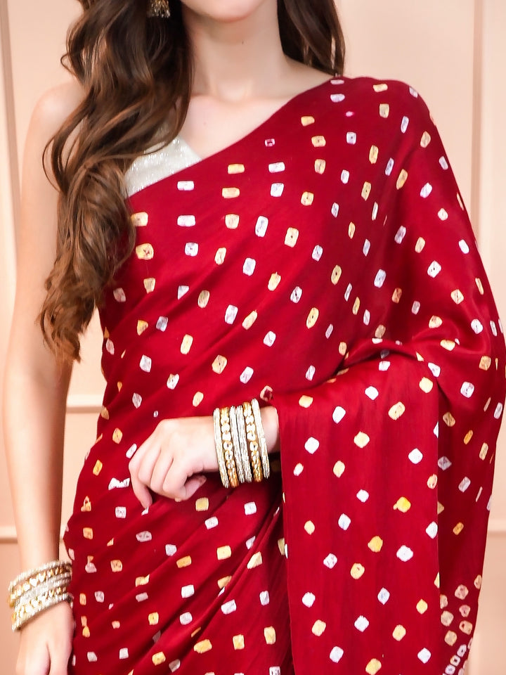 Brick Maroon bandhani Saree