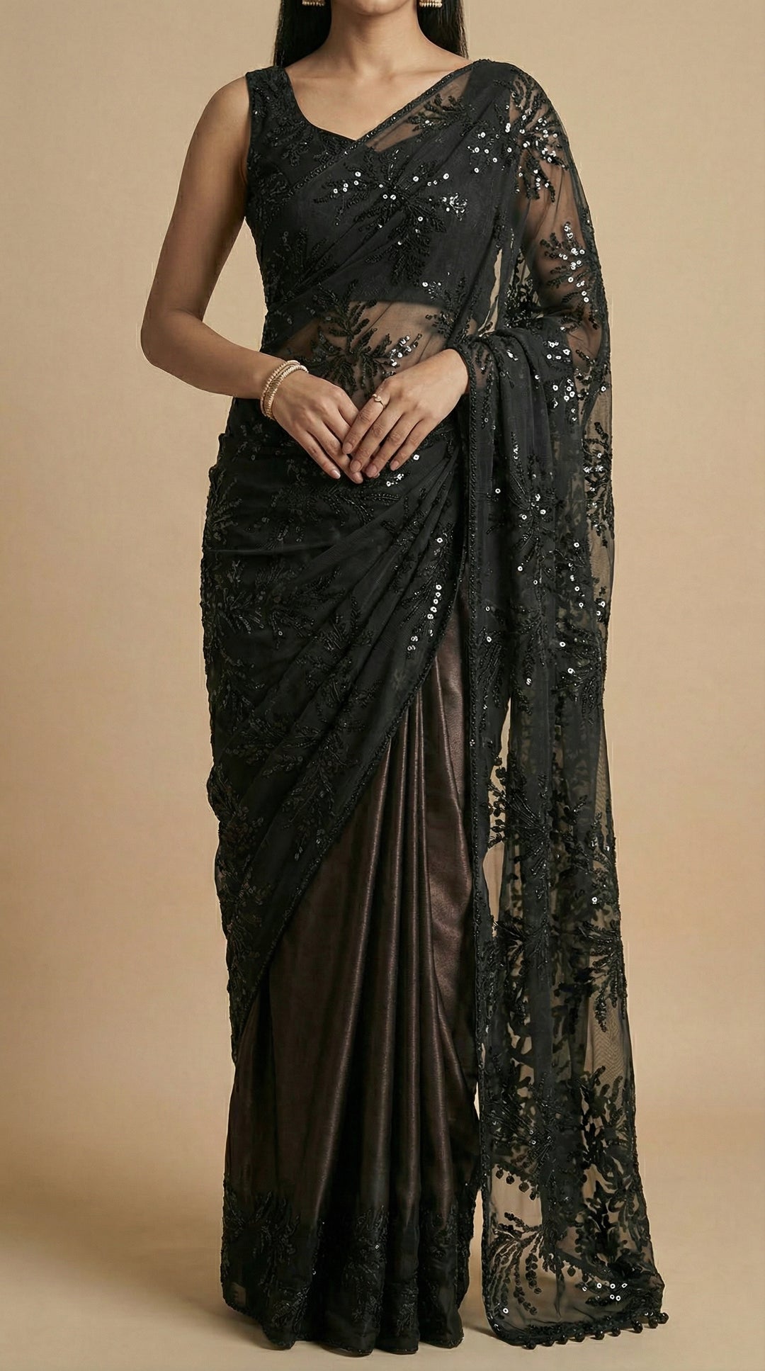 Black Pre-Drape Saree