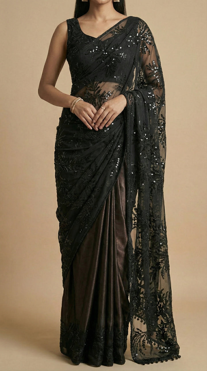Black Pre-Drape Saree