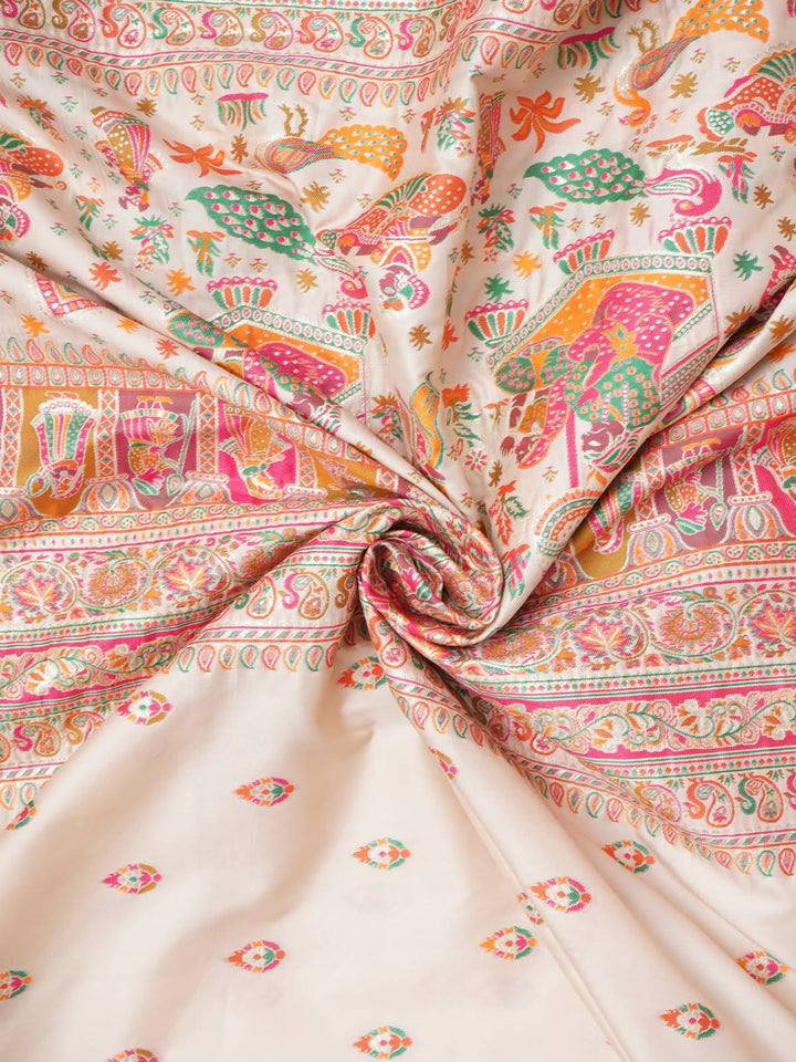 Beige Pashmina Silk Saree