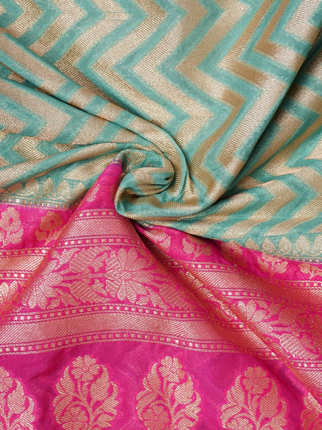 Turquoise Blue Zari Leheriya Saree