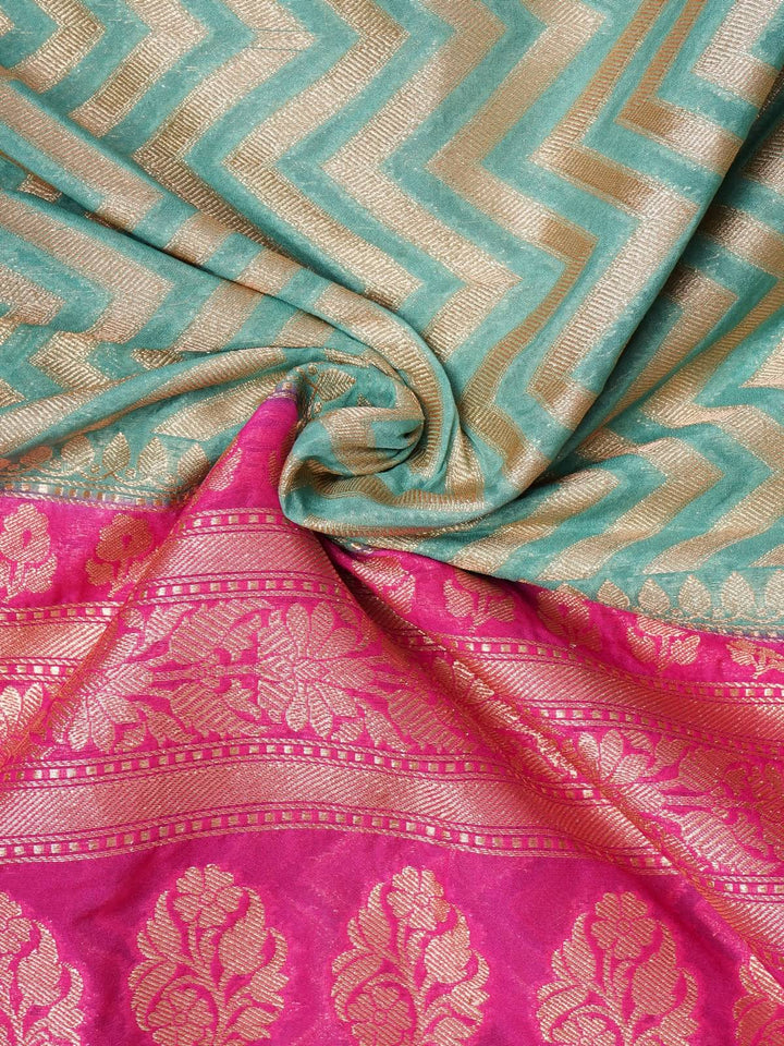 Turquoise Blue Zari Leheriya Saree
